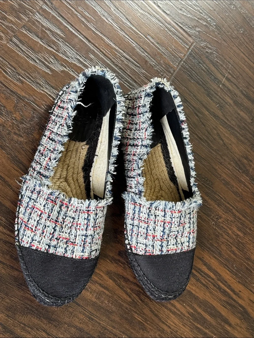 Castaner Multicolor Tweed Espadrille Flats with Black Cap Toe